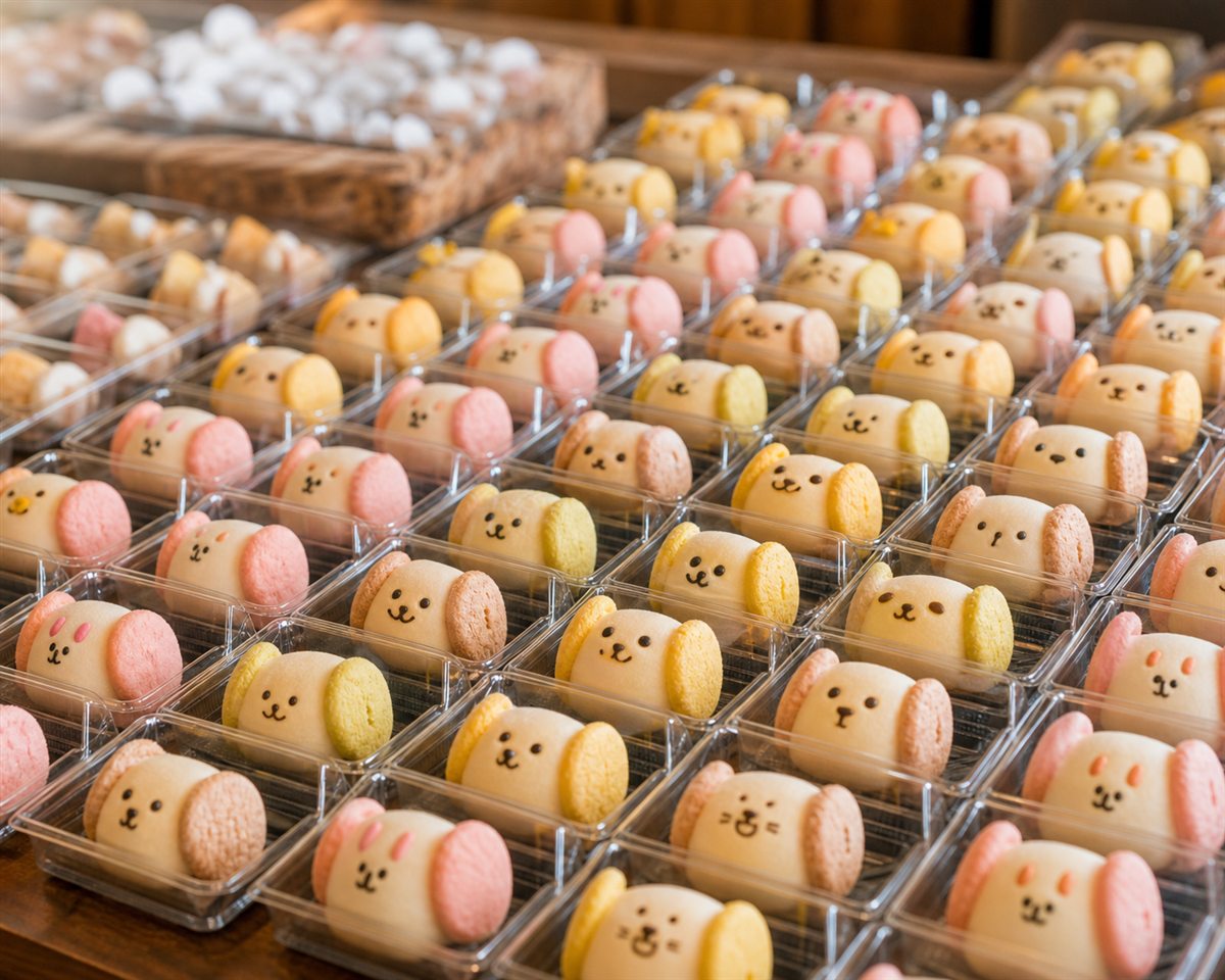 イベント準備を思わせる、個包装された小さな菓子が多数並ぶ試作用ビジュアル